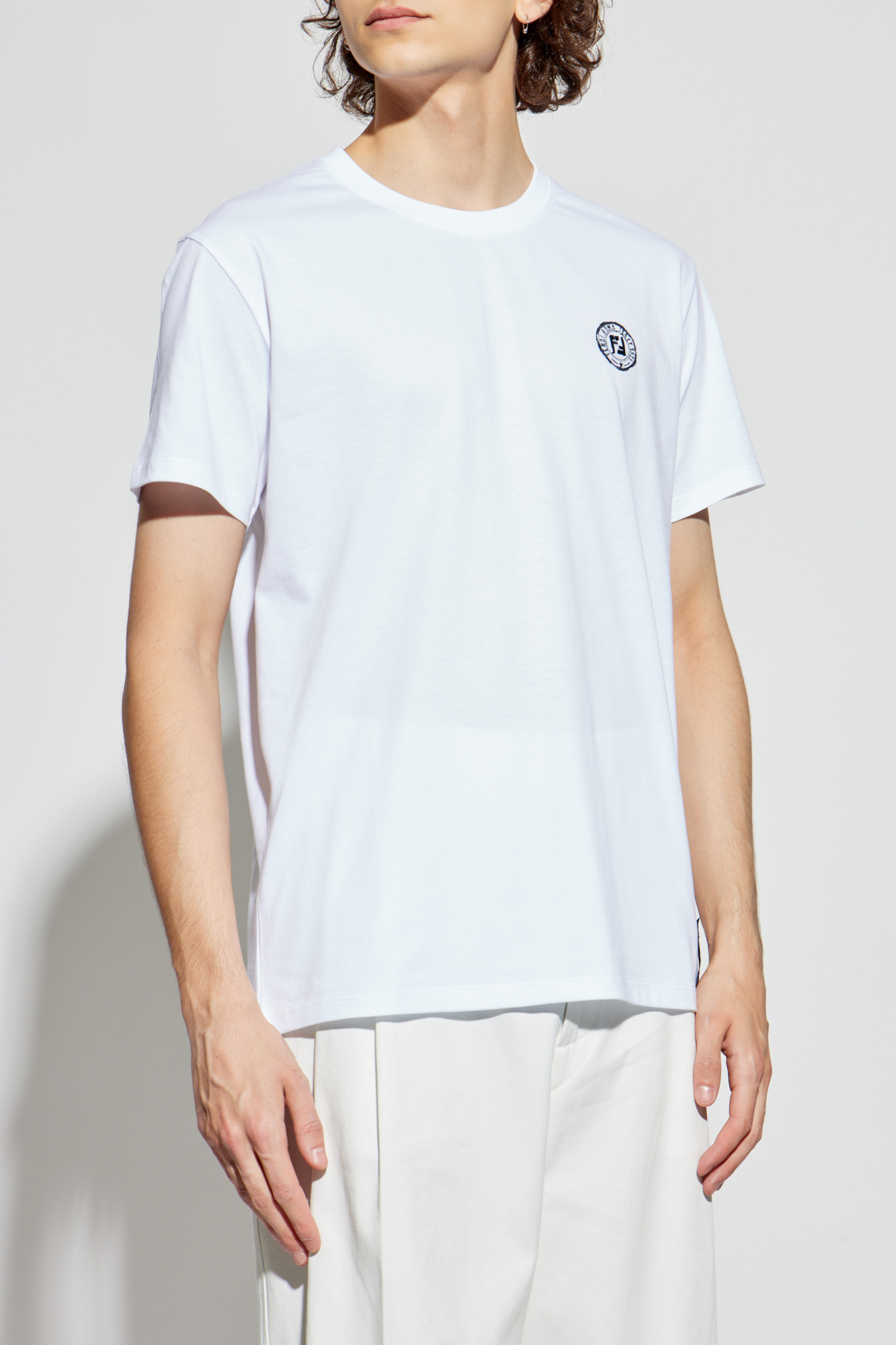 Tシャツ・カットソー Fendi Decorazioni In Paillettes Bianco Sporco Maniche Corte Fendi Baguette Pocket T-shirt in White | Lyst
